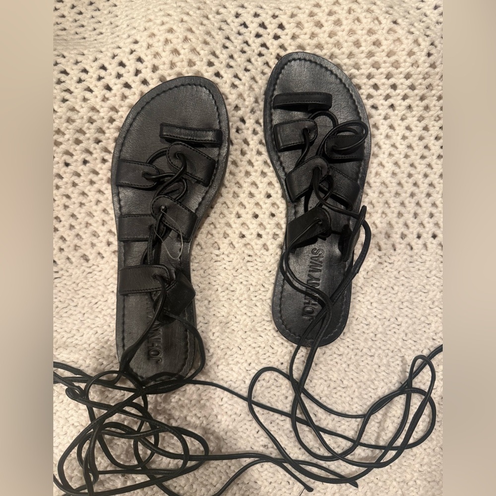 Johnny Was Womens size 7 Black Lace-Up Sandals